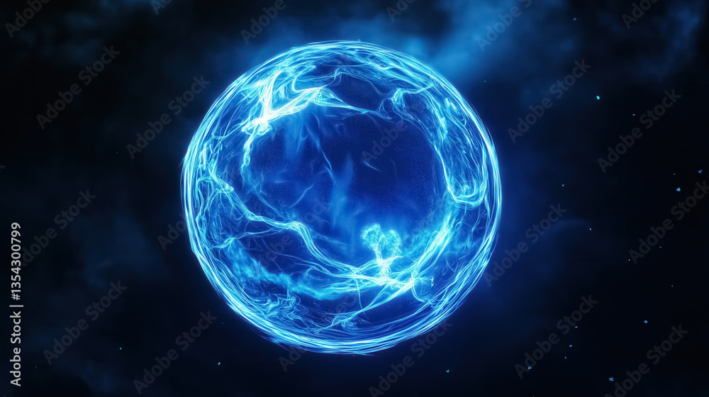 Fototapeta premium A blue particle sphere floating in mid-air