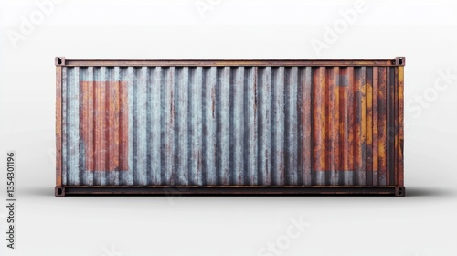 Corrugated shipping container with detailed industrial design, vibrant surface, and clean structure, isolated on transparent background for transportation concepts.