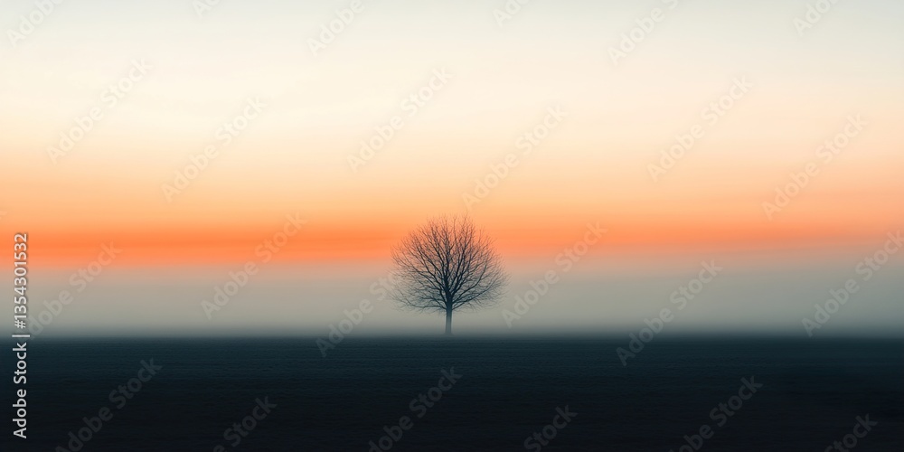 Solitary White Tree: Abstract Landscape Art Print for Minimalist Decor