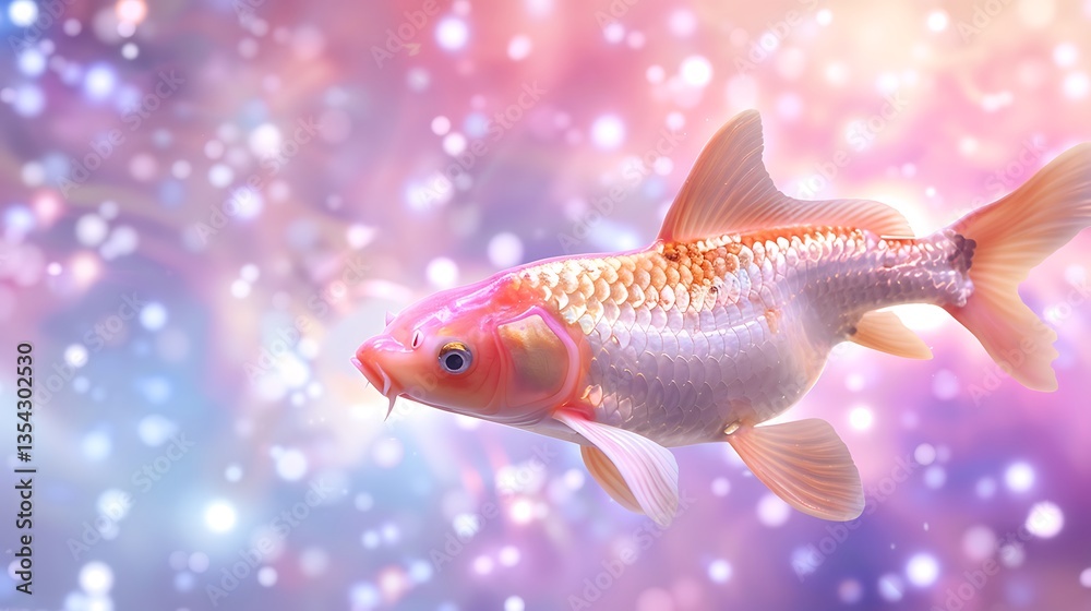 Fototapeta premium Beautiful and Colorful Koi Fish Swimming in a Magical Underwater Scene with Soft Bokeh Background