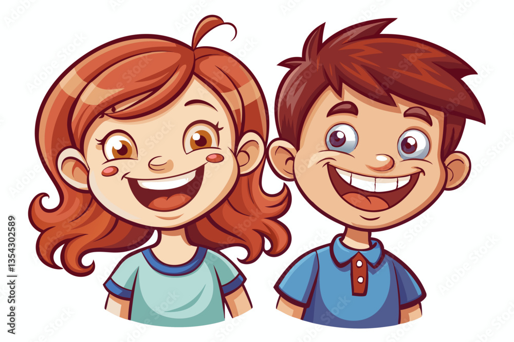 boy and girl with funny smile and isolated background boy and girl with funny smile and isolated background