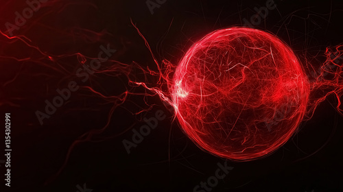 Red sphere made of swirling particles, symbolizing danger and warning