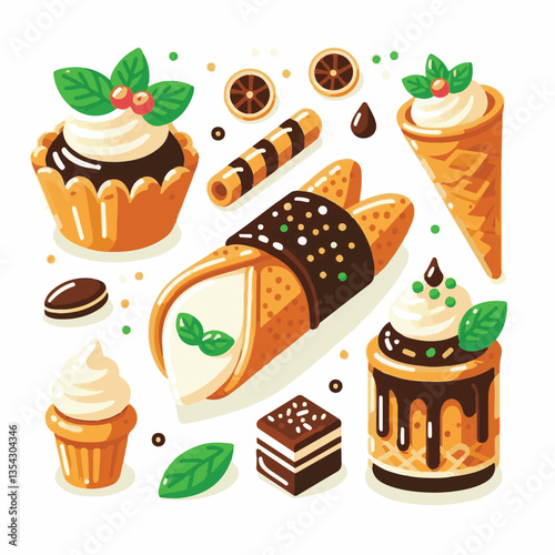 dessert, pastry, sweet, cannoli, food, chocolate, cream, italian, delicious, bakery, gourmet, italy, traditional, cannolo, background, sicily, breakfast, white, filling, creamy, sugar, baked, crust, c