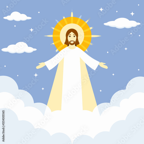  A majestic depiction of Jesus Christ emerging from the clouds