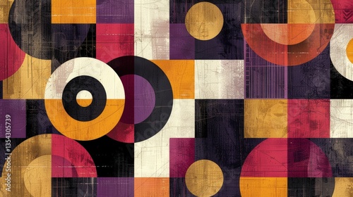 Colorful geometric abstract pattern, background design, vintage style, textured overlay