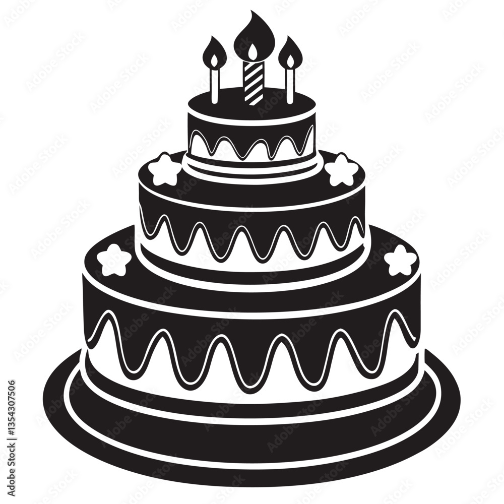Black and White Birthday party classic Cake Designs with Candles Black and White Birthday party classic Cake Designs with Candles