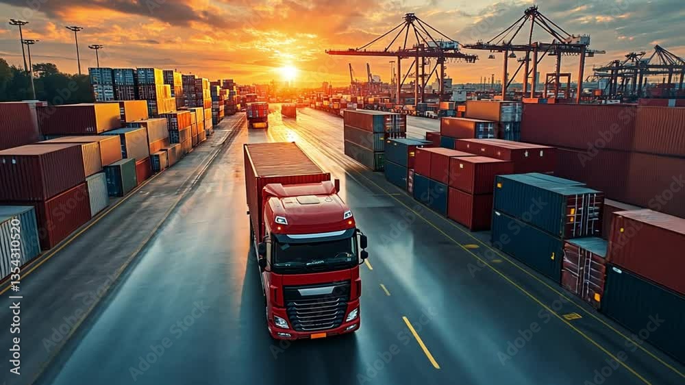 Sunset at the Container Port: Trucking Logistics