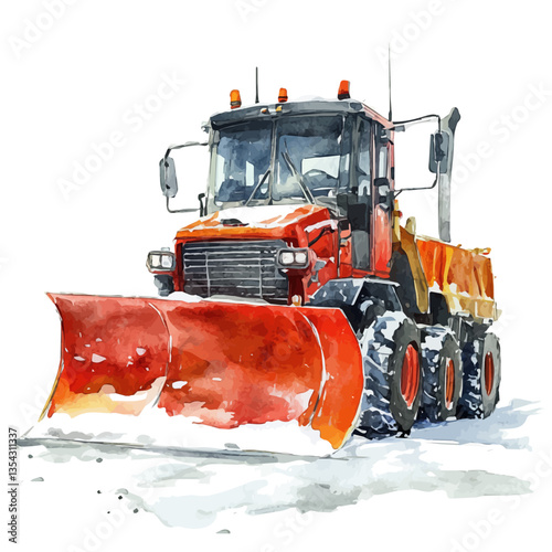 An Airport Snowplow, watercolor vector, high quality, isolated on a white background.