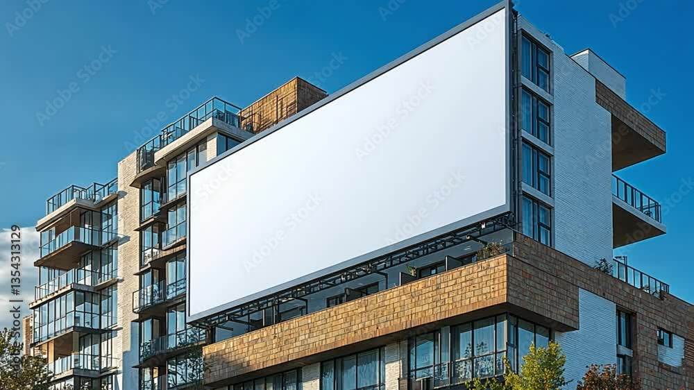 Blank Billboard on Modern Building: Advertising Space Blank Billboard on Modern Building: Advertising Space