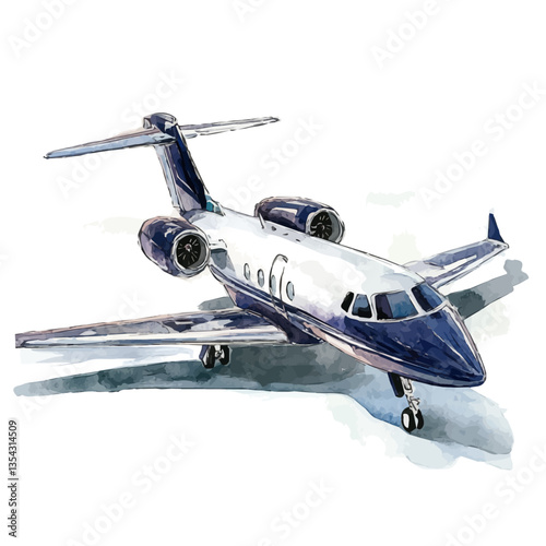 watercolor vector of An Executive Jet, high quality, isolated on a white background.