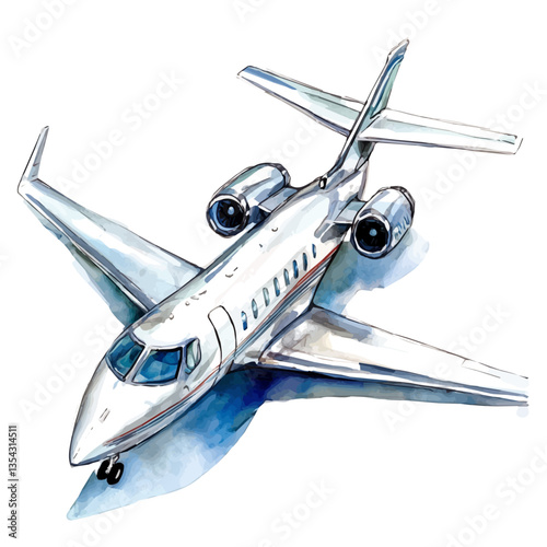 An Executive Jet, watercolor drawing vector, high quality, isolated on a white background.