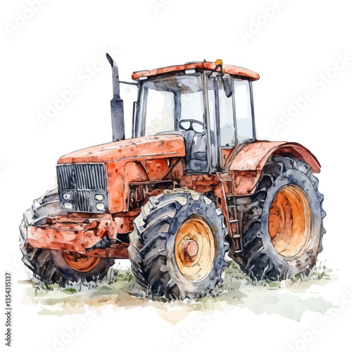 An Industrial Tractor, watercolor painting vector, high quality, isolated on a white background.