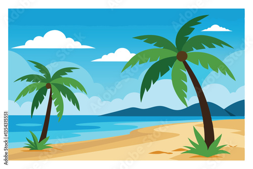 A simple and clear name for the image could be:
Tropical beach with palm trees and ocean view