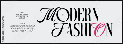 Font duo vector. Font 1 modern elegant serif uppercase. Font 2 elegant script font with uppercase and number. 