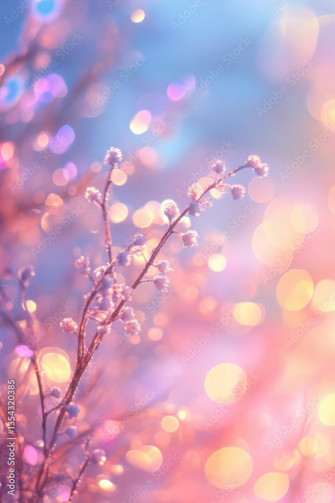 Winter's Whispers: delicate frosted branches and subtle floral forms, delicately framed against a soft backdrop of dreamlike bokeh. Winter's Whispers: delicate frosted branches and subtle floral forms, delicately framed against a soft backdrop of dreamlike bokeh.
