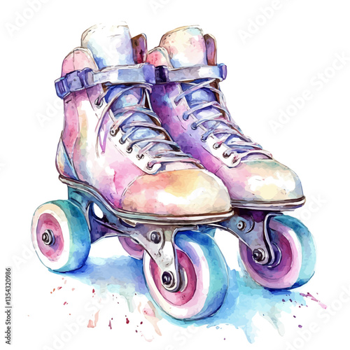 Roller Skates, watercolor drawing vector, high quality, isolated on a white background.