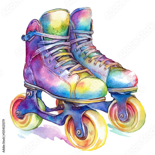 watercolor of Roller Skates, vector high quality, isolated on a white background.