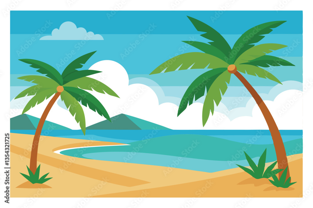 Obraz premium A simple and clear name for the image could be: Tropical beach with palm trees and ocean view