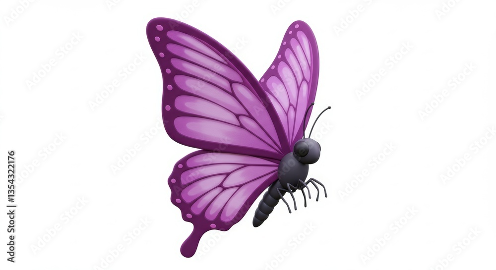 Fototapeta premium Vibrant Purple Butterfly Illustration with Detailed Wings on White Background