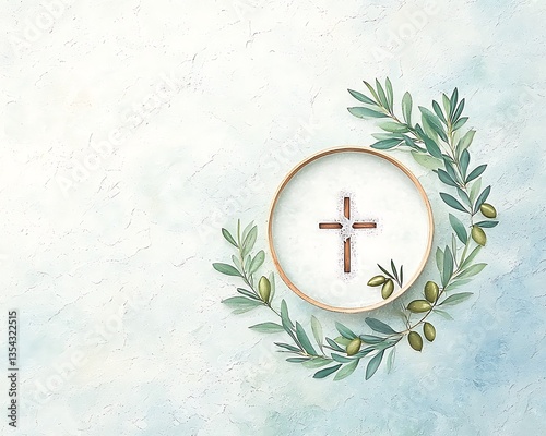 Holy Communion: Olive Branch & Cross.