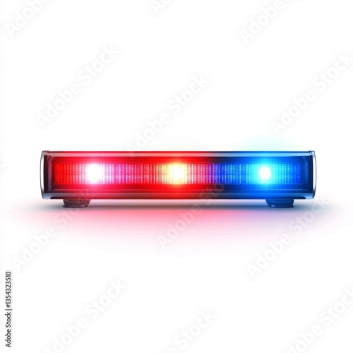 Flat design of a police light bar, bright red and blue flashing lights, sleek geometric shape, sharp clean edges, isolated on a white background, modern and versatile.