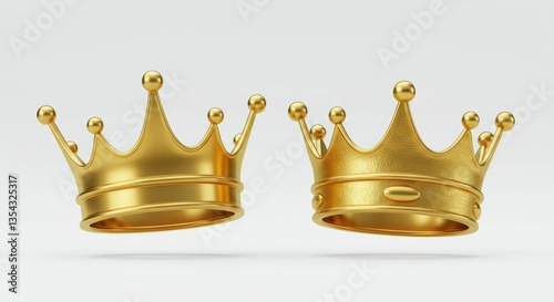 Two Golden Crowns Symbolizing Power Royalty and Leadership on Light Background