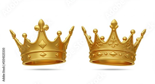 Two Golden Crowns Royalty Symbols Isolated on White Background Design