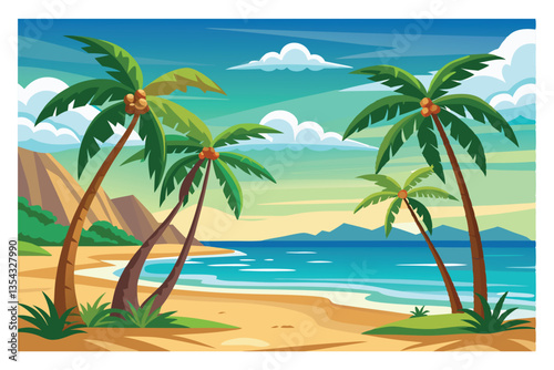 A simple and clear name for the image could be:
Tropical beach with palm trees and ocean view