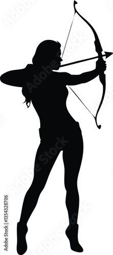 woman Archer Silhouette. female archer warrior Vector