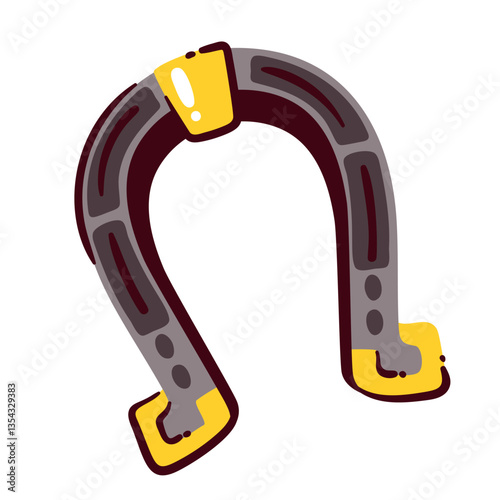 Metal horseshoe for cowboys horse. Iron shoe for hoof of mustang, good luck and fortune emblem for lucky equestrian. Wild west ranch, mascot, cartoon old horseshoe vector illustration