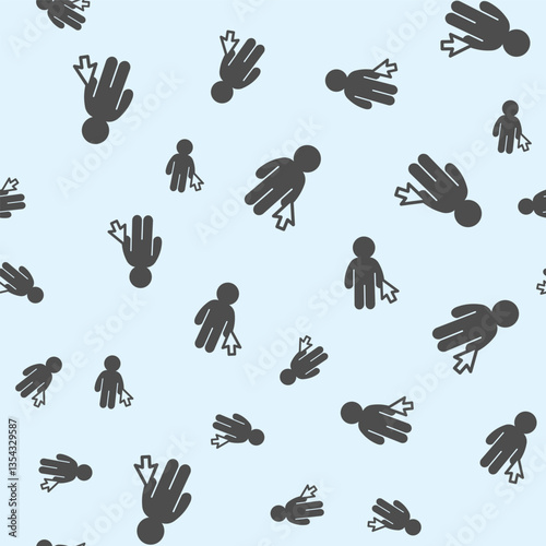 Human and mouse cursor solid seamless pattern, remote work theme. Vector graphics. Man, person with mouse pointer sign background, filled with glyphs icon.
