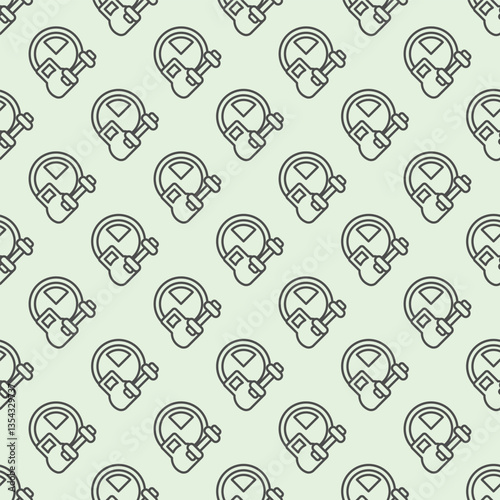 Dumbbell pair and clock line seamless pattern, remote work theme. Vector graphics. Sport club timer sign with background, repeat line icon.