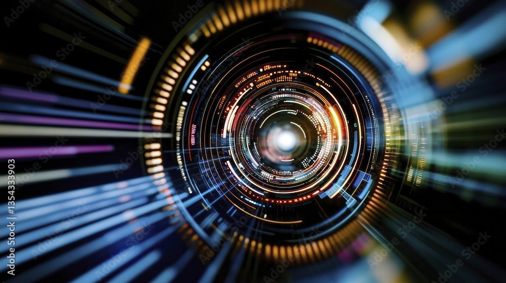 A mesmerizing digital vortex of swirling lights and complex circuitry A mesmerizing digital vortex of swirling lights and complex circuitry