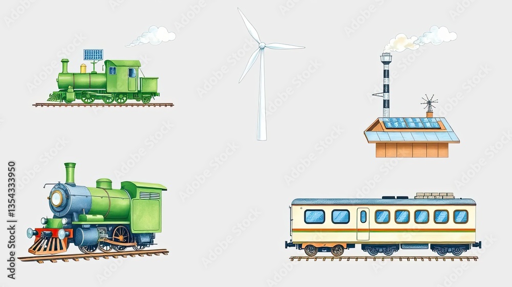 Sustainable Transportation Energy Trains Windmill Solar Power Sustainable Transportation Energy Trains Windmill Solar Power