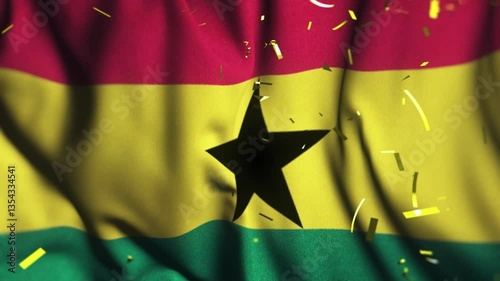 Ghana flag waving confetti independence day 4k background