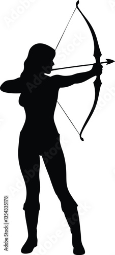 Female archer warrior isolated vector silhouette