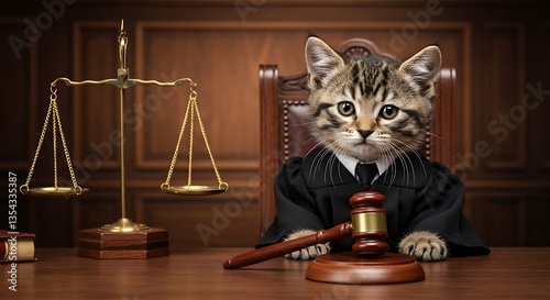 Cute Kitten Judge in Courtroom Setting