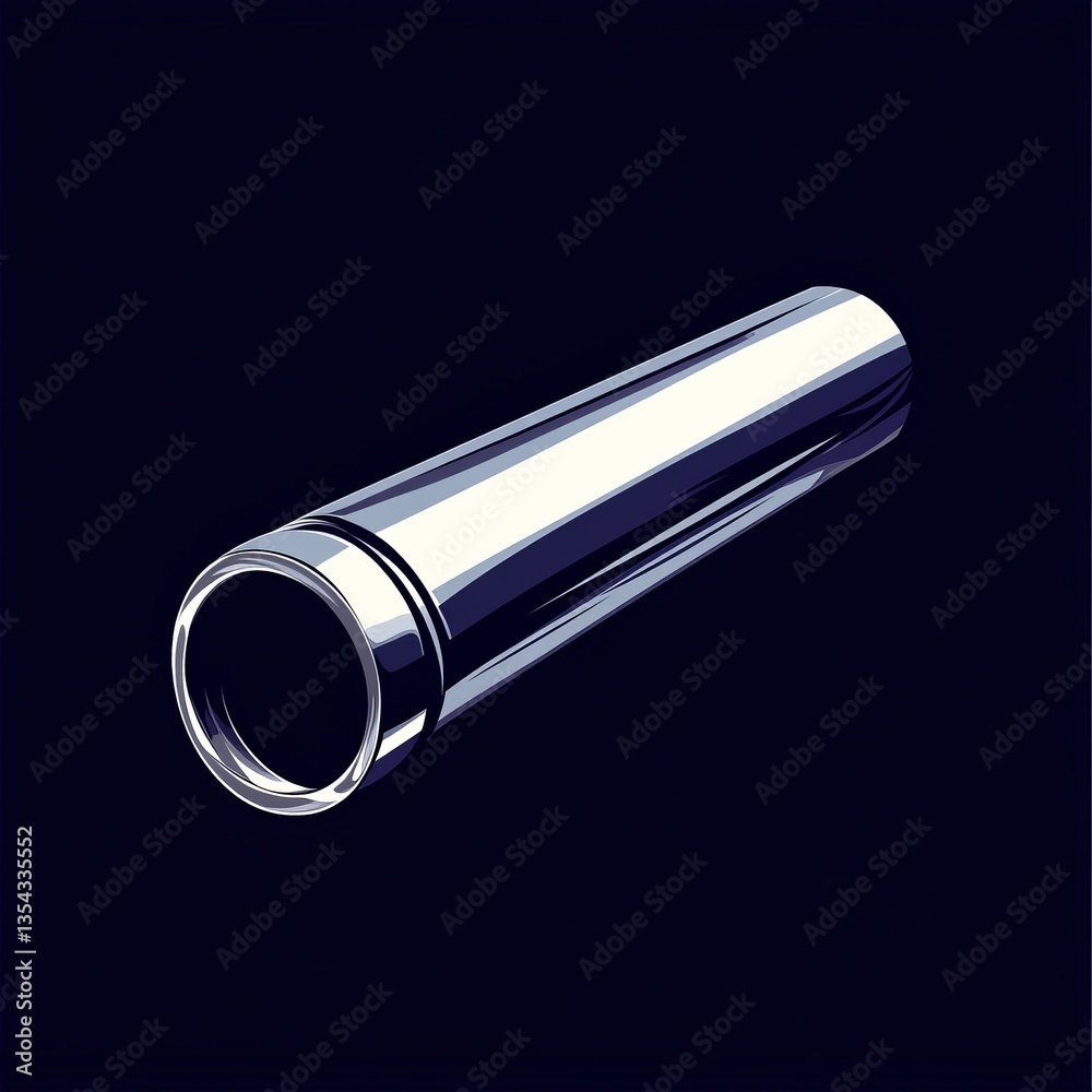 Flat vector of a car exhaust pipe, straight metallic design with a rounded tip, chrome finish, smooth geometric lines, sharp edges, isolated on a plain background, simple and versatile illustration. Flat vector of a car exhaust pipe, straight metallic design with a rounded tip, chrome finish, smooth geometric lines, sharp edges, isolated on a plain background, simple and versatile illustration.