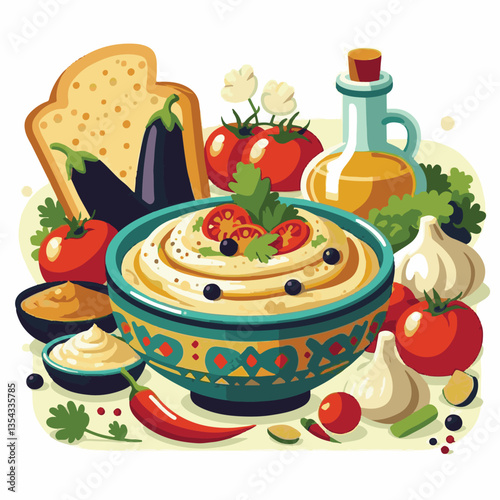 food, eggplant, cuisine, arabic, traditional, appetizer, vegetarian, dip, hummus, babaganoush, turkish, lebanese, vegetable, mediterranean, ganoush, parsley, healthy, snack, arabian, greek, baba, back