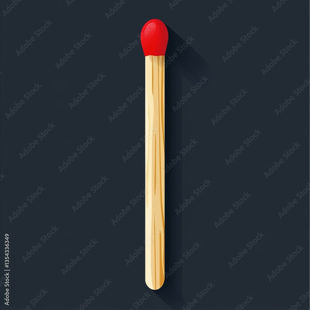 Flat vector of a match stick, straight wooden design with a bright red tip, clean and smooth lines, sharp edges, isolated on a blank background, modern and versatile illustration. Flat vector of a match stick, straight wooden design with a bright red tip, clean and smooth lines, sharp edges, isolated on a blank background, modern and versatile illustration.
