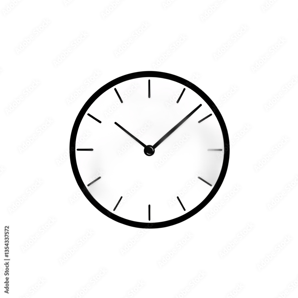 Modern minimalist wall clock with white dial, black frame on transparent background for time, design and precision concepts Modern minimalist wall clock with white dial, black frame on transparent background for time, design and precision concepts