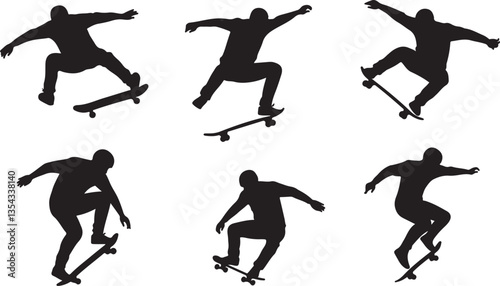 Boy Skateboarding Silhouette. Flat Vector Illustration