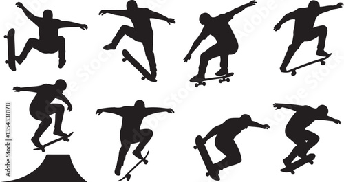 Boy Skateboarding Silhouette. Flat Vector Illustration