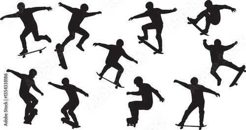 Boy Skateboarding Silhouette. Flat Vector Illustration