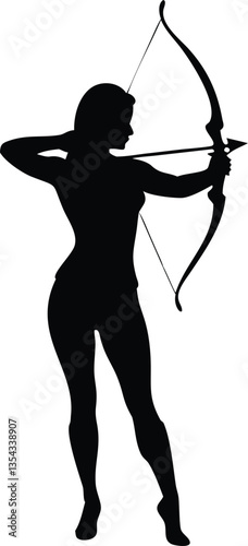 Silhouette of a female archer with bow and arrow