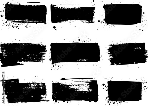 Creative rectangular grunge frames made with black spray paint on a white background