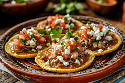 Delicious sopes featuring seasoned carne asada and black beans with fresh toppings.