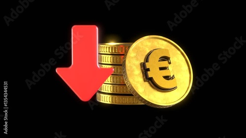 Gold Coins Animation Showing EUR Price Rise and Fall | Forex and Stock Market Concept