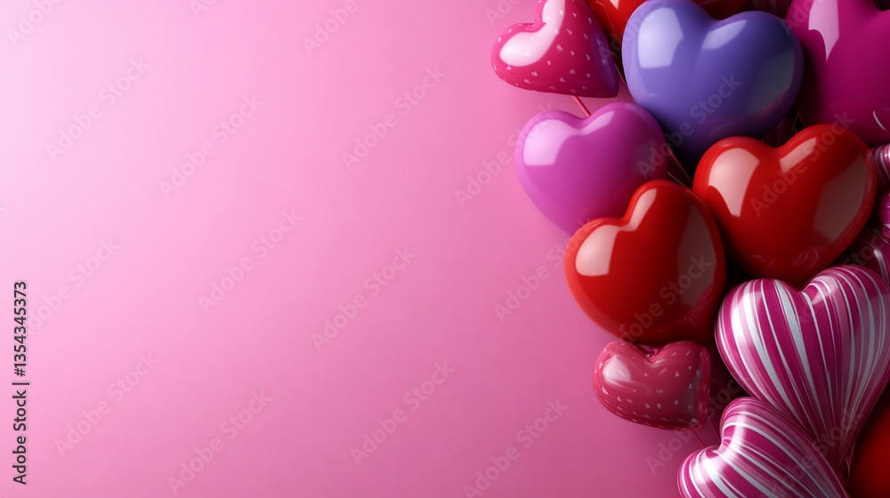 Romantic Hearts Collection on Pink Background with Copy Space for Valentine's Romantic Hearts Collection on Pink Background with Copy Space for Valentine's