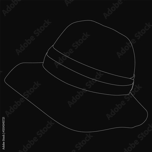A hat with a brim is drawn in black and white